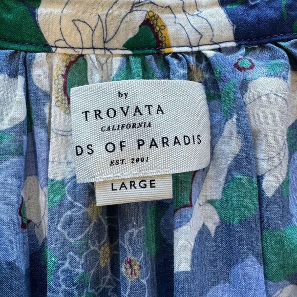 Trovata Birds of Paradise Clover Blouse Rosa Blanca Blue Lux Lightweight Large - Picture 10 of 12